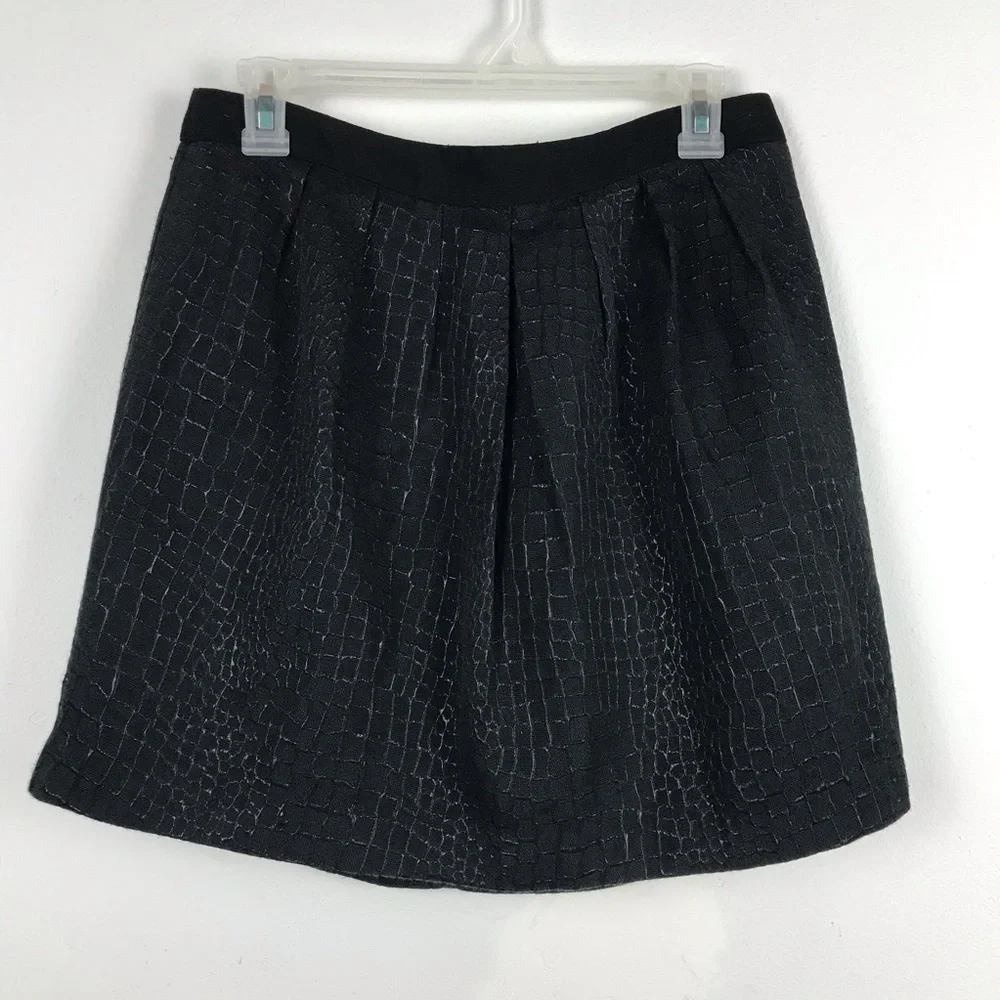 Mossimo Womens‎ Black Croc Embossed Pleated Mini Skirt Metallic Textured Small